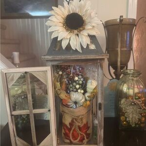 Rustic Lantern with Sunflower Accent